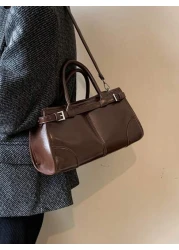 Women s Glossy Tote Bag Large Capacity Fashion Handbag With Detachable Shoulder Strap Coffee Color