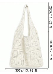 Minimalist Crochet Bag Hollow Out Design Vacation School Bag Large Capacity Portable For Teen Girls Women College Students White Collar Workers Perfect For Work Back To School Middle School High Schoo