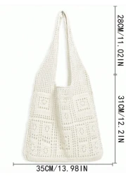 Minimalist Crochet Bag Hollow Out Design Vacation School Bag Large Capacity Portable For Teen Girls Women College Students White Collar Workers Perfect For Work Back To School Middle School High Schoo