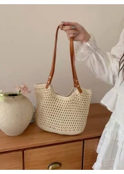 2024 New Arrival Women s Bag Woven Beach Bag Versatile Shoulder Bag For Beach Vacation Or Commuting School Tote Bag School Bookbag Portable Foldable Business Casual Suitable For Teen Girls Women Colle