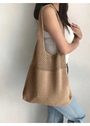 Hollow Crochet Bag Large Capacity Shopping Bag Women s Woven Shoulder Bag