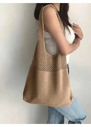 حقيبة كروشيه فارغة، حقيبة تسوق كبيرة السعة، حقيبة كتف منسوجة للنساء