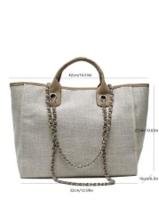 حقيبة كتف عصرية، بتصميم بسيط، بسعة كبيرة، ومزدوجة بسلسلة للنساء, البسيطة والكلاسيكية والجلدية الكبيرة وهي من