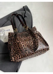 Women Leopard Print Letter Decor Fashionable Versatile Tote Bag