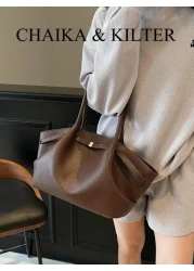CHAIKA KILTER 1pc Solid Color PU Leather Shoulder Bag Women s Retro Casual Large Capacity Tote Bag With Adjustable Strap Pleated Design Double Handles Magnetic Closure Suitable For Travel Shopping Dat