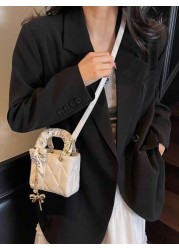 Exquisite Mini High Quality Textured New Popular Sweet Silk Scarf Handbag In Spring And Summer Niche Design Diamond Grid Heart Embroidered Princess Diana Bag Fashionable Crossbody Bag With Bow Pendant