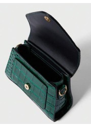 Mini Crocodile Embossed Flap Satchel Bag