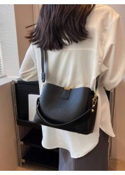 Fashion Elegant Solid Color Wide Strap PU Women Tote Bag With Shoulder Strap