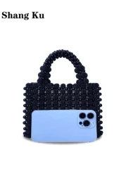 French Fashion High End Handmade Beaded Woven Hollow Mulberry Bead Handbag
