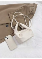 Mini Bucket Bag PU Litchi Embossed White Elegant