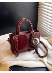 Wine Red Handbag Vintage Style Fashion Versatile Structured Zipper Closure Crossbody Bag PU Leather Suitable For Daily Commute Dating Gift Best Mothers Day Gifts Women