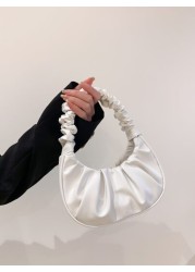 Mini Solid Color Women Pleated Handbag Women Solid Color Cloud Crescent Shoulder Bag