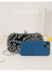 1pc Elegant And Romantic Black Solid Color Faux Pearl Beaded Evening Bag With Rhinestone Studded Heavy Duty Clutch BoxTready Bride Bag Perfect For Party Wedding Prom Dinner Banquet Matching With Weddi