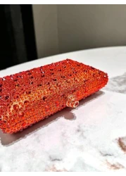One Orange Sparkling Double Sided Hot Drill Rhinestone Decoration Clutch Metal Crossbody Chain Fashionable Elegant Classic Evening Bag Suitable For Formal Dinners Parties Weddings Banquets Festivals A