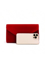 Red Color Women Evening Bags Cover Envelope Design Pary Wedding Girl Handbags With Chan Shoulder Clutch Velvet Fashion Purse