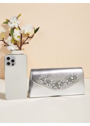 Vincy Glitter Handbag 1pc Evening Handbag With Sparkling Rhinestone Buckle Detail Pu Leather Small Square Bag Can Be Shoulder Cross Body Or Clutch Bag Perfect For Parties