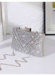 Women s Shiny Rhinestone Decorated Evening Clutch Bag Comes With Metal V Shape Rhinestone Decor Dazzling Box Shaped Purse Perfect For Enchanting Looks Suitable For Bride Wedding Party Prom Birthday Gi