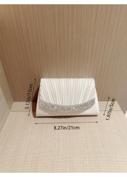 1pc Classic Pleated Satin Evening Dress Clutch Bag Formal Party Handbag Romantic Wedding Bridal Envelope Bag With Rhinestone Decor Chain Shoulder Bag Tready Party Bags Perfect For Party Wedding Prom D