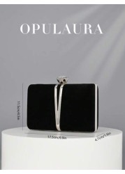 OpulAura Women Autumn Winter Fashion Luxury Mini Velvet Gift Box Evening Bag Party Clutch With Metallic Decorative Trim Glitter Formal Party Handbag With Detachable Chain Suitable For Party Wedding Fo
