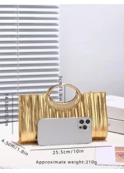 حقيبة سهرة منسدلة للنساء ، مطلية بالترتر والنسيج اللامع ، مزينة بإكسسوارات معدنية ، سلسلة معدنية ، مناسبة للز