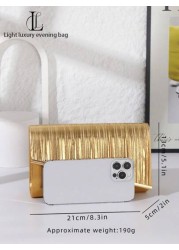 1pc Women s Fashionable Elegant Shiny Gold Pleated Evening Clutch Bag Decorated With Metallic Stripes Versatile Clutch Purse For Dignified Lady Suitable For Wedding Prom Nightclub Party Birthday Gift