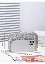 Sparkling Sequin Decorated Women s Evening Bag Shiny Square Clutch With Metal Chain Crossbody Bag Perfect For Weddings Parties Balls Nightclubs Birthday Gifts Valentine s Day Gifts Cosmetic Bag Dress