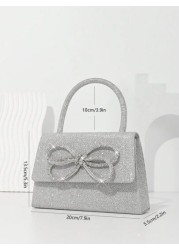 Mini Women s Glitter Rhinestone Big Bow Decor Evening Bag Prom Bags Sparkle Mini Square Handbags Bride Perfect For Party Wedding Prom Dinner Banquet Mother s Gift Perfectly Matching With New Years Out