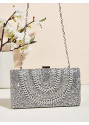 Handcrafted Glitter Rhinestone Embedded Evening Clutch Bag Party Bag Cosmetic Bag Shoulder Strap Crossbody Chain Bag Fashion Handbag