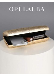OpulAura Retro Luxury Clutch Bag Gold Leather Pleated Design Fashion Party Purse Elegant Box Handbag With Chain Strap Suitable For Party Wedding Formal Events Autumn Winter Tready Party Bags Perfect F