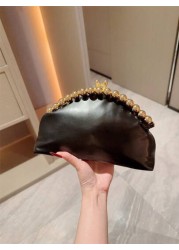 Moonlit Eve Bag 1pc Fashion Metal Sphere Decor Party Handbag European American Style Luxury Leather Clutch Purse Elegant Sophisticated Wedding Gala Bag Suitable For Wedding Prom Formal Events Formal D