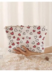1pc Portable Zippered Storage Bag Cute Heart Pattern Double Sided Print Multi Function Cosmetic Pouch Boho Vibes Travel Makeup Bag Aesthetic Gift For Women Spring Must Have Perfect For Valentine s Day