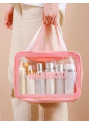 4pcs 1pc PVC Portable Cosmetic Bag Travel Makeup Organizer Pouch Waterproof Toiletry Bag Multi Functional Storage Bag For Lipstick Lip Liner Comb Makeup Brushes Eyeshadow Palette Toothpaste Skincare N