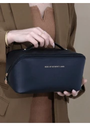 1pc PU Leather Waterproof Makeup Bag Cosmetic Organizer Portable Toiletry Bag Waterproof PU Skincare Pouch Large Capacity Double Layer Makeup Bag Makeup Organizer