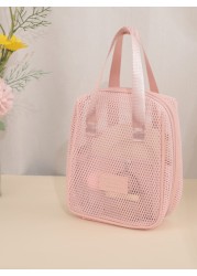 1pc Large Capacity Pink Mesh Makeup Bag Portable Travel Toiletry Organizer Multi Functional Storage Pouch Zipper Bag Travel Bag For Cosmetics Skincare Phone Jewelry Small Items Gift Holiday Use Availa