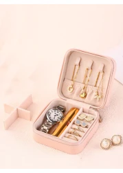1PC Mini Jewelry Organizer Display Travel Jewelry Zipper Case Boxes Earrings Necklace Ring Portable Jewelry Box Leather Storage Jewelry Storage Box Women Gifts Girl Gifts Girlfriend Gifts Back To Scho