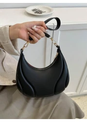 Hot Search Crescent Handbag 1 Piece Solid Acrylic Chain Decoration PU Portable Elegant Zipper Shoulder Bag Handbag Suitable For Girls To Travel And Daily Use