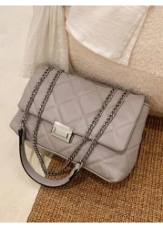 CONTAINEVERY Lightweight Business Casual Fashionable Minimalist Quilted Flap Chain Square Bag Soft Leather Chain Crossbody bag For Teen Girls Women College Students Rookies White collar Workers Perfec