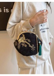 Summer Random Pattern Hanfu Style Crossbody Bag New Clip Mouth Handbag For Women