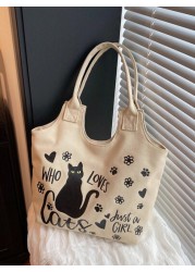 New Fashion Casual Women s Underarm Bag Large Capacity Tote Bag Cat Print Pattern Women s Shoulder Bag Canvas Material