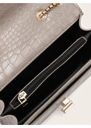 Women s Fashionable Crocodileodile Patterned Flapover Chain Shoulder And Crossbody Bag