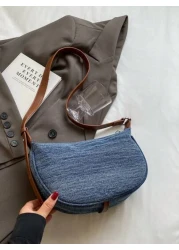 Light Blue Denim Rhinestone Decor Underarm Women Shoulder Bag Fashionable Versatile For Work Dating Casual Spring Summer