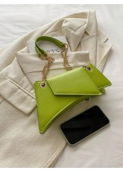 Fashionable Green Unique Shaped Chain Shoulder Bag