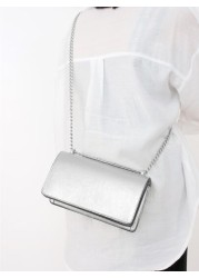 Lightweight Business Casual Metallic Minimalist Chain Flap Square Bag For Teen Girls Women College Students Rookies White Collar Workers Perfect For Office College Work Business Commute Outdoors Trave