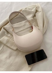 1pc Zipper Closure PU Solid Color Crescent Armpit Bag Fashionable Retro Office Work Shoulder Bag Versatile Baguette Bag