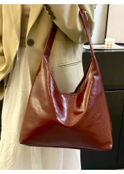 Vintage Pu Leather Shoulder Bag Crossbody Bag Ladies Casual Tote Bag Suitable For Commuting Work Fashionable Burgundy Bag Retro Inspired Bag For Women