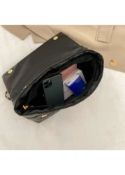 حقيبة كتف جديدة بطراز كوري عصري ذات نمط معين، حقيبة تسوق بسلسلة من البولي يوريثان بسعة كبيرة للنساء