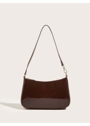 Artificial Patent Leather Minimalist Hobo Bag Perfect For Music Festival