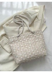 1 Pc Commuter Bag Straw Bag Shoulder Bag Beach Bag Portable Zipper Closure Design Suitable For Wedding Parties Holidays Holiday Activities Entertainment Afternoon Tea Seaside Vacation Dates And Other