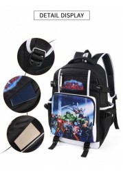 Marvel Graphic Print Oxford Cloth Backpack Minimalist Letter Design Large Capacity Laptop Bag Travel Bag Adjustable Shoulder Strap Multiple Compartments Suitable For Students Summer