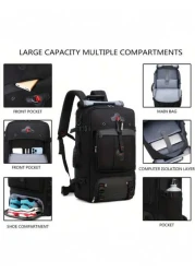 حقيبة ظهر سفر خفيفة الوزن واسعة ، حقيبة ظهر للتنزه مع فصل جاف وبلل ، حقيبة ظهر للتنزه في الهواء الطلق مع منفذ USB